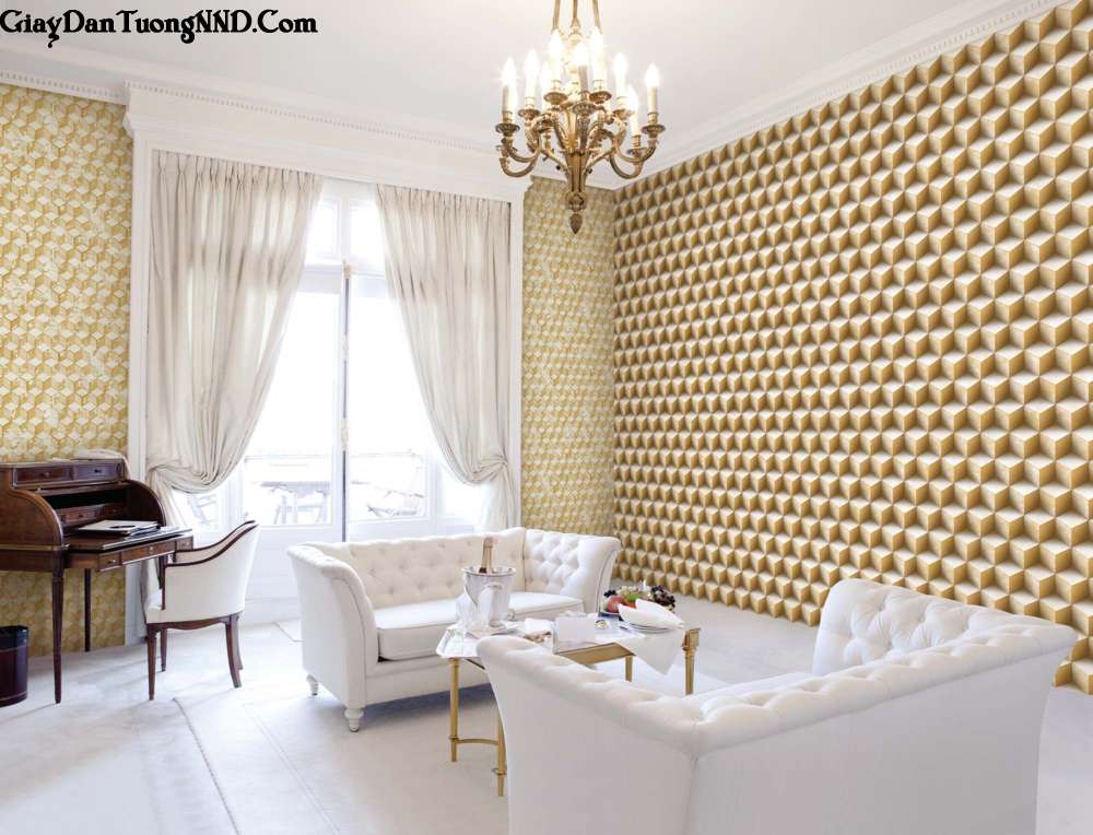Giấy dán tường 3D điểm nhấn cho phòng khách tạo nên sự nổi bật cho phòng khách