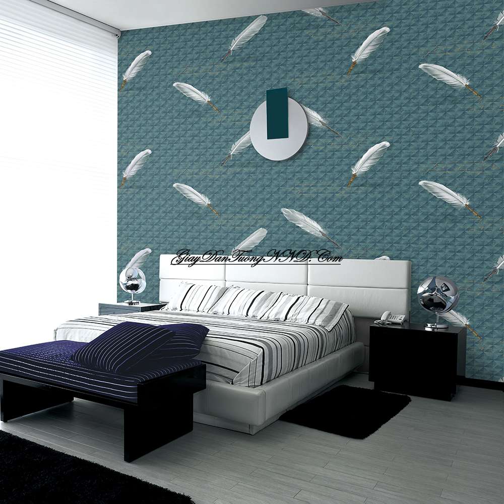 "Phá cách" không gian phòng bằng mẫu giấy dán tường hình lông chim 3D vô cùng ấn tượng