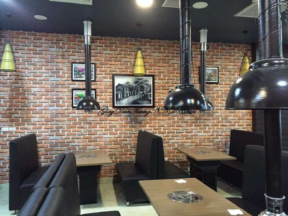 Trang trí quán cafe bằng giấy dán tường giả gạch sang trọng