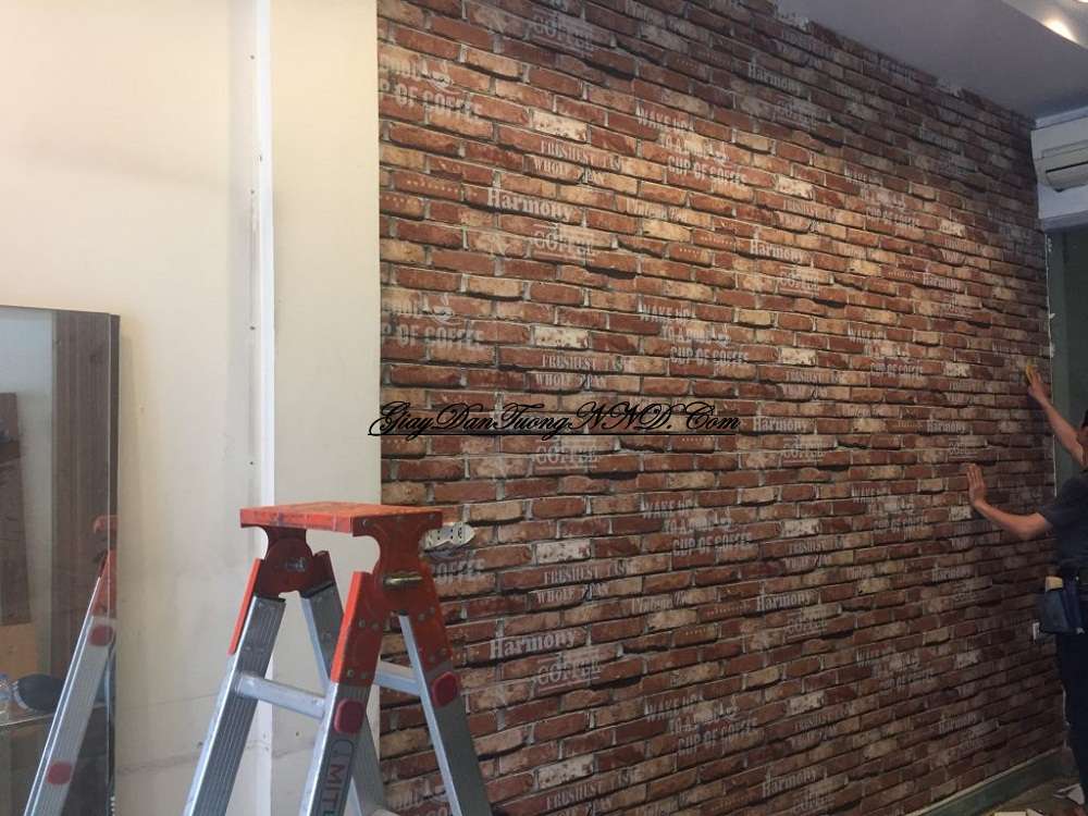 Trang trí quán cafe bằng giấy dán tường giả gạch sang trọng